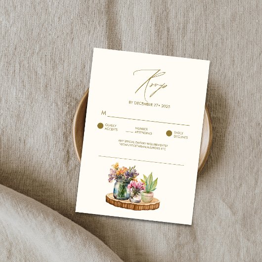 Cartons Réponse Bois fleur sauvage Mason Jars Boho Bohemian Mariag