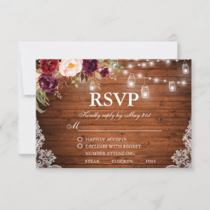Cartons Réponse Bois Mariage rustique Lumières Dentelles jarres Fl