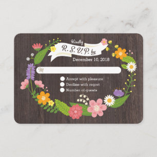 Cartons Réponse Bois rustique Bohème Floral Mariage Wreath
