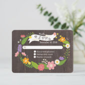 Cartons Réponse Bois rustique Bohème Floral Mariage Wreath (Debout devant)
