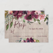 Cartons Réponse Bois rustique Bourgogne & Pinks Boho Lumières Flor (Devant / Derrière)