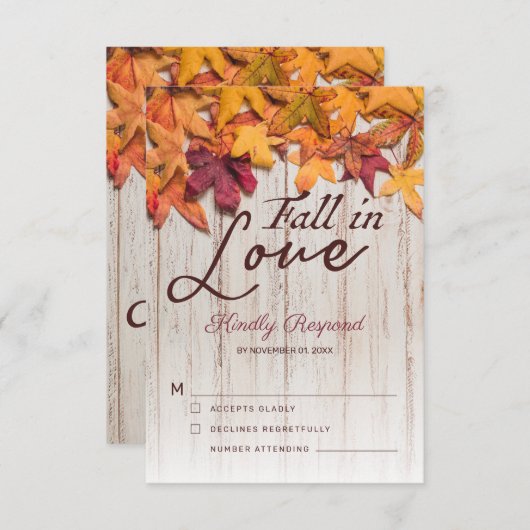 Cartons Réponse Bois rustique chute dans l'amour Feuilles automnal (Devant / Derrière)