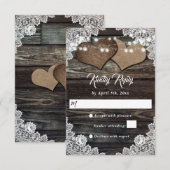 Cartons Réponse Bois rustique Coeurs de campagne Mariage de dentel (Devant / Derrière)