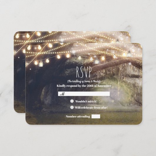 Cartons Réponse Bois rustique Enchanted Lumières Forêt Mariage RSV (Devant / Derrière)