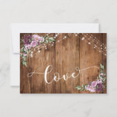 Cartons Réponse Bois rustique, Fleurs roses et lumières avec typog (Dos)