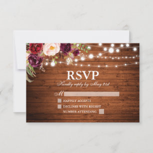 Cartons Réponse Bois rustique illumine Mariage Floral Bourgogne