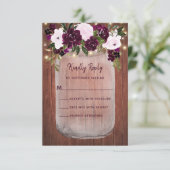 Cartons Réponse Bois rustique Mason Jar Plum Floral Mariage (Debout devant)