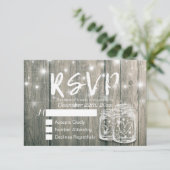 Cartons Réponse Bois rustique & Mason Jar String Lumières Mariage (Debout devant)