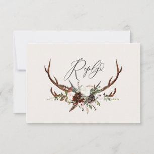 Cartons Réponse Bois rustiques aquarelle mariage floral R.S.V.P