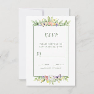 Cartons Réponse Boîtier Mariage de papillons Floraux Aquarelle