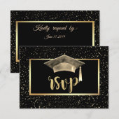 Cartons Réponse Bonnet de graduation doré, Fête de remise des dipl (Devant / Derrière)