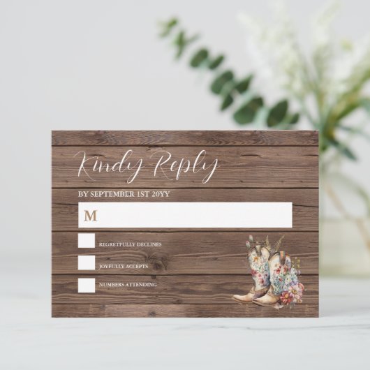 Cartons Réponse Boot rustique Boho Cowboy Mariage occidental (Debout devant)