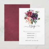 Cartons Réponse Bordeaux - Bordo Floral Mariage (Devant / Derrière)