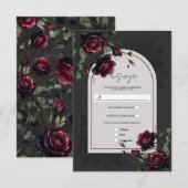 Cartons Réponse Bordeaux Red Roses Shadowy Grey Floral Mariage (Devant / Derrière)