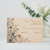 Cartons Réponse Bordure beige Boho rustique Fleur sauvage QR Code (Debout devant)