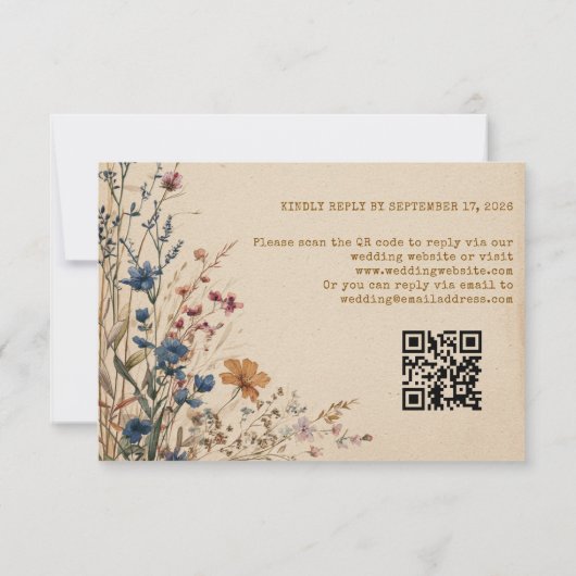 Cartons Réponse Bordure beige Boho rustique Fleur sauvage QR Code (Dos)