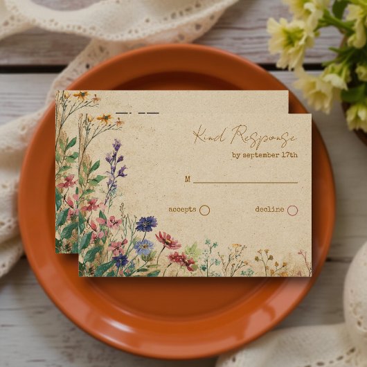 Cartons Réponse Bordure beige Boho rustique Fleur sauvage QR Code