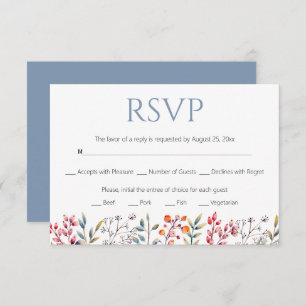 Cartons Réponse Bordure de feuilles et de baies mariage bleu pouss