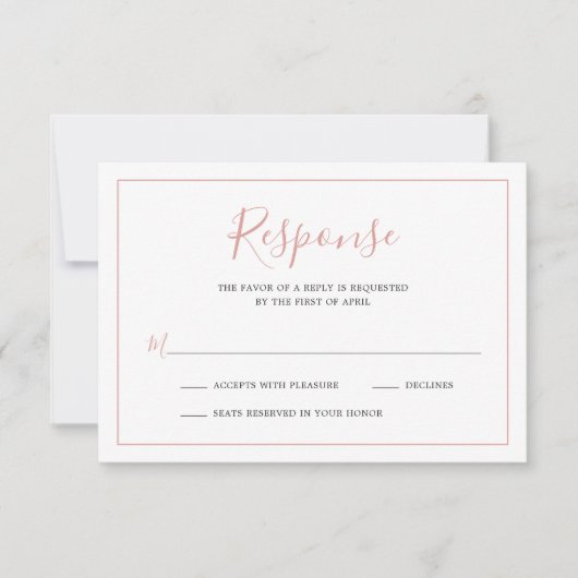 Cartons Réponse Bordure rose pâle simple Mariage élégant (Devant)