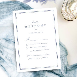 Cartons Réponse Bordures élégantes bleu poussiéreux mariage minima