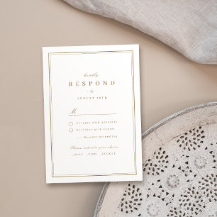 Cartons Réponse Bordures élégantes or classe minimaliste mariage