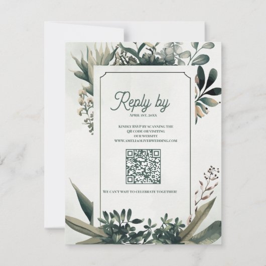 Cartons Réponse Botanical Sage Green QR Code Greenery Wedding (Dos)
