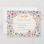 Cartons Réponse Botanique Boho Chic Beige Fleur sauvage or Mariage (Devant)