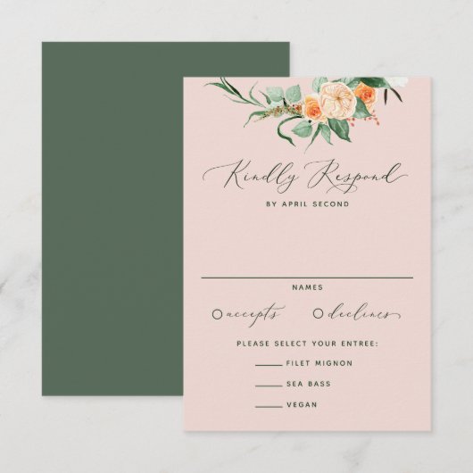 Cartons Réponse Botanique Boho Neutral Verdure rose pâle Mariage (Devant / Derrière)