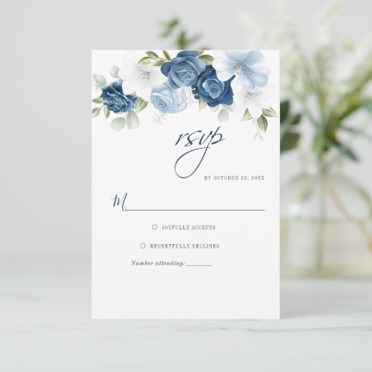 Cartons Réponse Botanique Dusty Bleu Script Floral Verdure (Debout devant)
