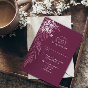 Cartons Réponse Botanique Floral Bourgogne Dusty Mariage Rose