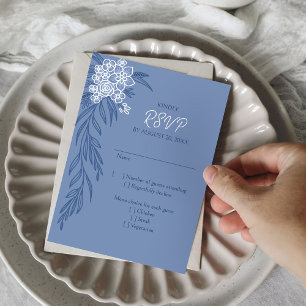 Cartons Réponse Botanique Floral Dusty Blue Navy Mariage