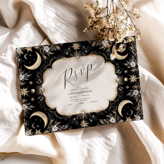 Cartons Réponse Botanique Vintage Céleste Lune Étoiles Mariage