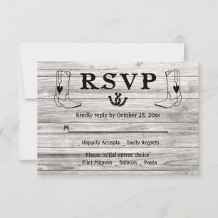 Cartons Réponse Bottes de cowboy en bois pour mariage de style wes