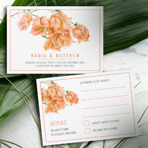 Cartons Réponse Bougainvillea aquarelle corail orange mariage