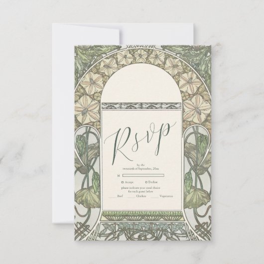 Cartons Réponse Bougainvillea Vert Art Nouveau Mucha Mariage (Devant)