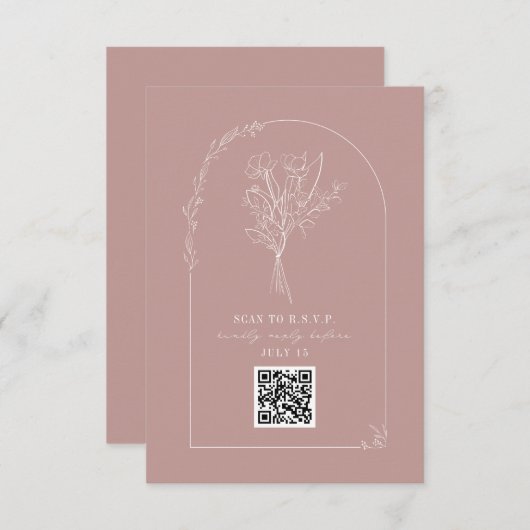 Cartons Réponse Bouquet d'art en ligne Arch Mariage rose pâle QR R (Devant / Derrière)