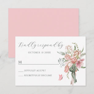 Cartons Réponse Bouquet de fleurs rose pastel aquarelle