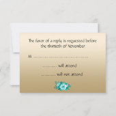 Cartons Réponse Bouquet de rose Turquoise Mariage d'or (Dos)