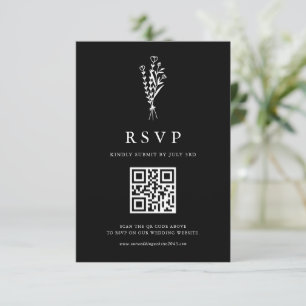 Cartons Réponse Bouquet minimal noir Mariage de code QR