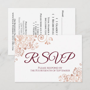 Cartons Réponse Bourgogne avec Mariage Rose élégant en dentelle d'