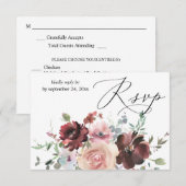 Cartons Réponse Bourgogne & Dusty Blush Pink 5 Floral avec Repas (Devant / Derrière)