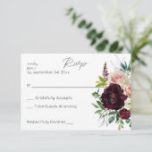 Cartons Réponse Bourgogne et rose clair Blush Floral no Repas (Debout devant)