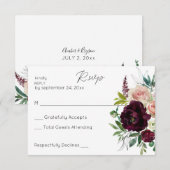 Cartons Réponse Bourgogne et rose clair Blush Floral no Repas (Devant / Derrière)