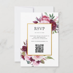 Cartons Réponse Bourgogne et rose Elégant Mariage floral