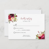 Cartons Réponse Bourgogne Floral Antlers | buffet + invités (Dos)