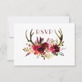 Cartons Réponse Bourgogne Floral Antlers | entrée + invités (Devant)