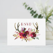 Cartons Réponse Bourgogne Floral Antlers | entrée + invités (Debout devant)