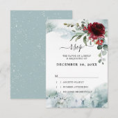 Cartons Réponse Bourgogne Floral Hiver mariage (Devant / Derrière)