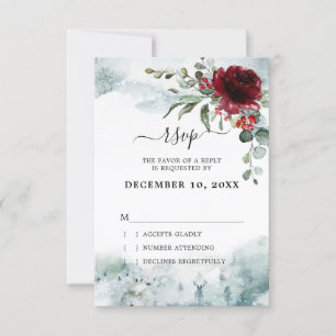 Cartons Réponse Bourgogne Floral Hiver mariage