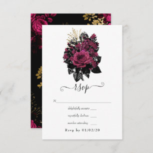 Cartons Réponse Bourgogne - Marsala et Gold Floral Mariage